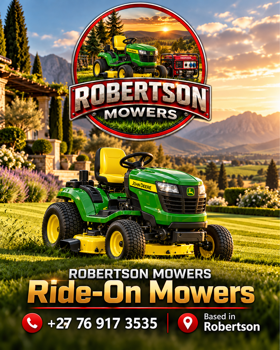 John Deere ride-on mower in a garden